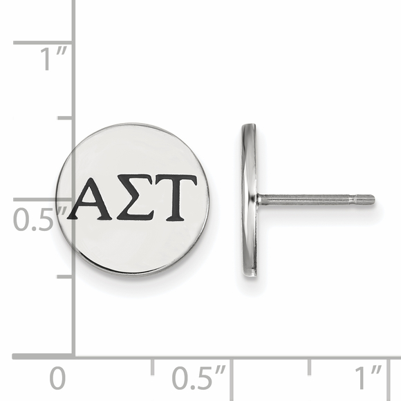 Sterling Rhodium-plated Alpha Sigma Tau Sorority   Black Enamel Post Earrings - Picture 2 of 2